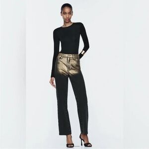 NWT ZARA Straight Leg Metallic High‎ Rise Foil Jeans Size 2